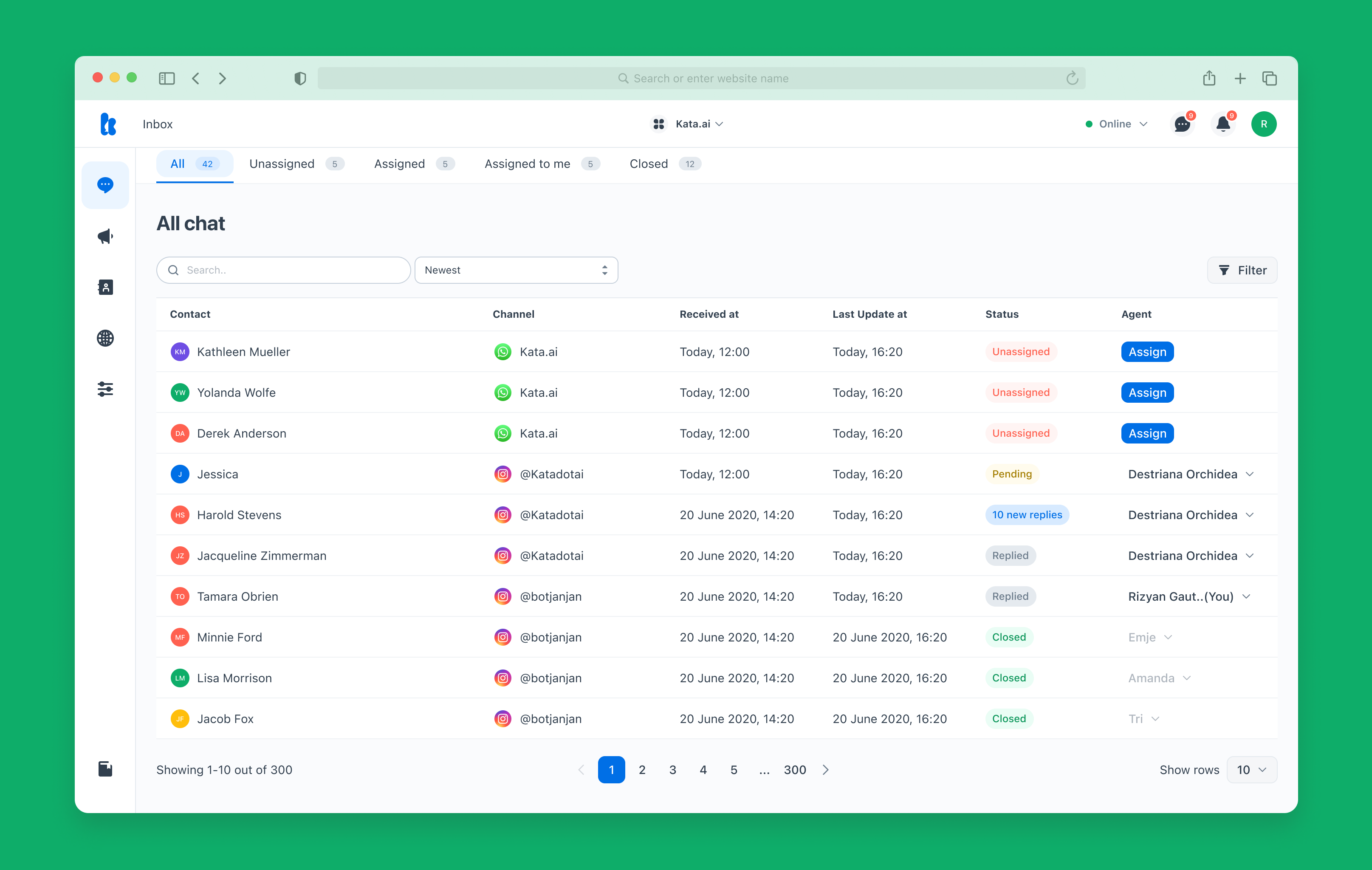 Inbox page level 1 data set to display